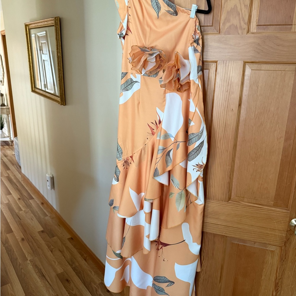 Chic Asymmetrical Orange Floral Dress
